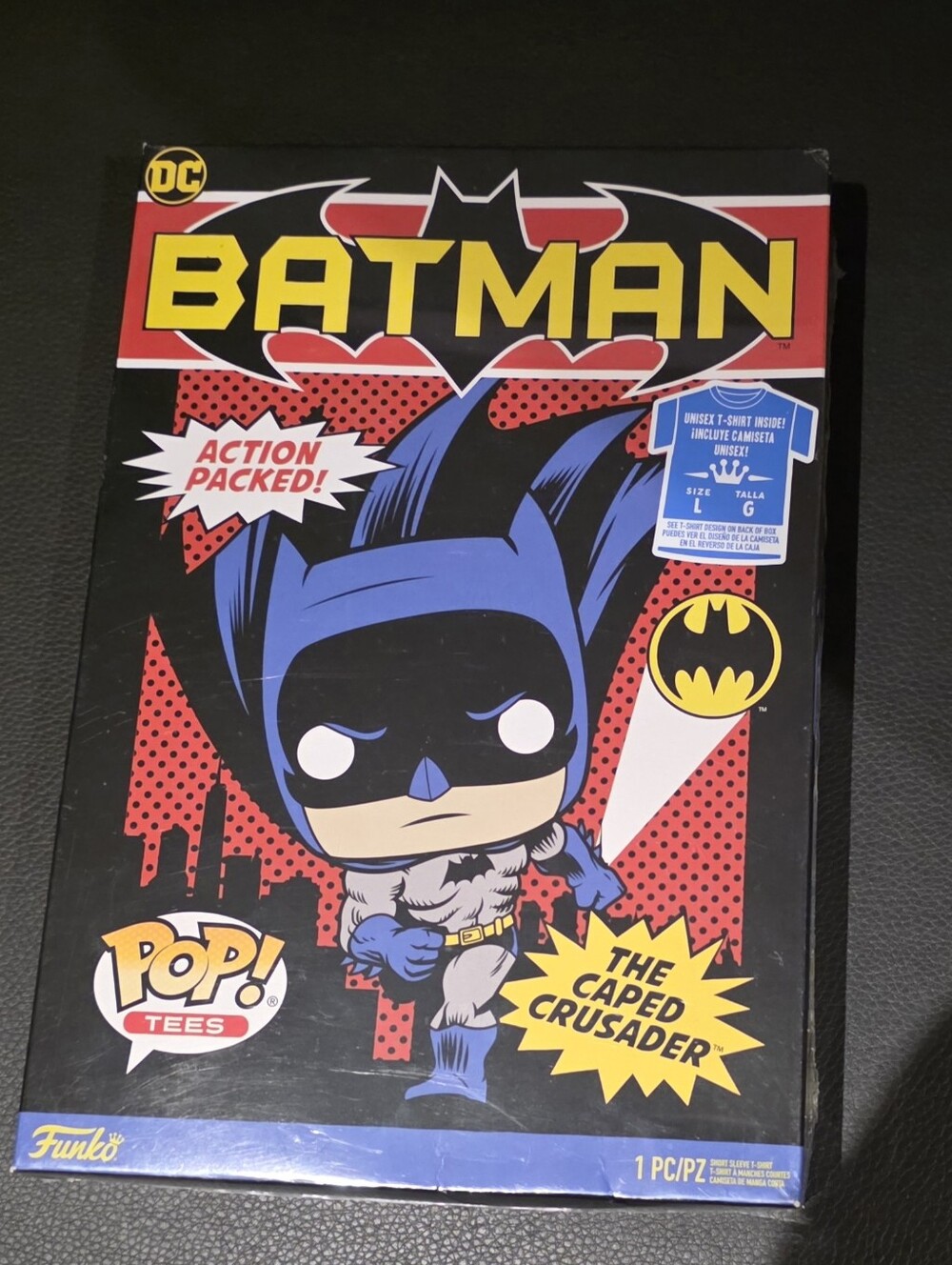 FUNKO DC Batman Pop! Tees Shirt — Black, Blue, Yellow